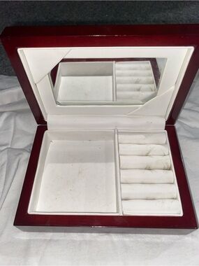 Wood and White Jewelry Box with Mirror